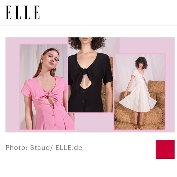 Staud Alice Pink Cotton Barbiecore Bow Midi Dress 0 - Picture 10 of 11